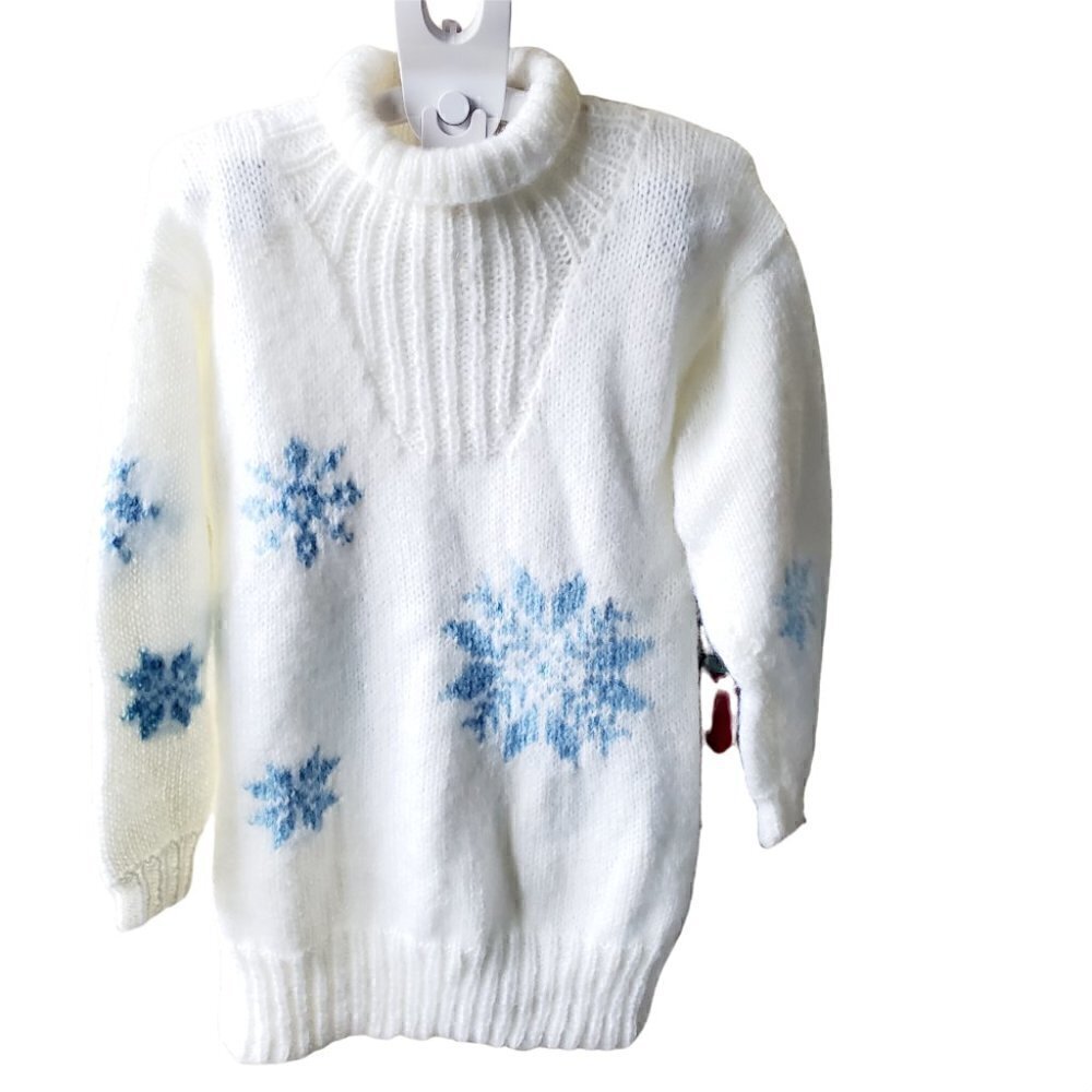 𝅺heavy Knitted White Retro Snowflake Turtleneck Women's Pullover Sweater. XL